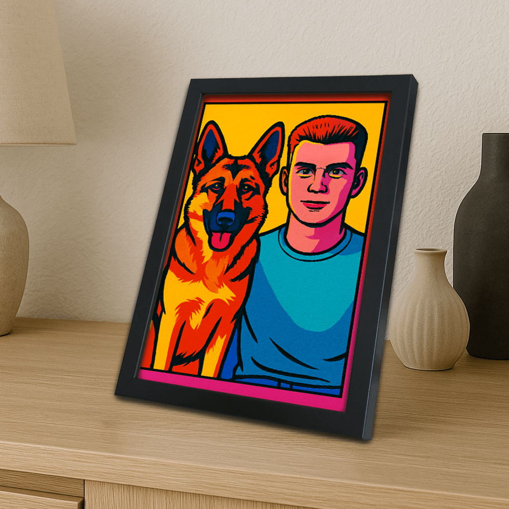 Pop Art stampato su forex, cornice portafoto nero, misura 21x29.7