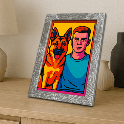 Pop Art stampato su forex, cornice portafoto argento, misura 21x29.7