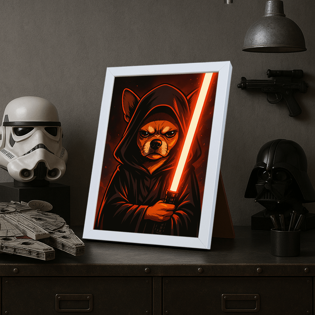 Sith Rosso stampato su forex, cornice portafoto bianco, misura 21x29.7
