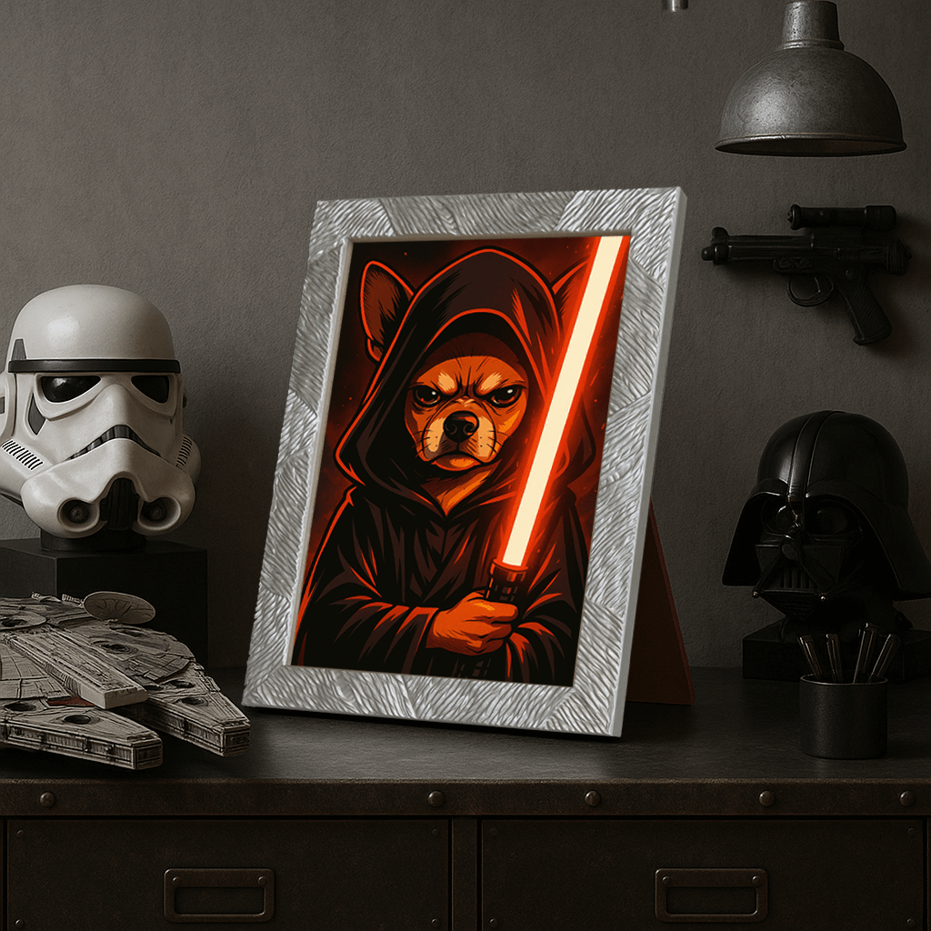 Sith Rosso stampato su forex, cornice portafoto argento, misura 21x29.7