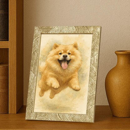 Acquarello stampato su forex, cornice portafoto oro, misura 21x29.7