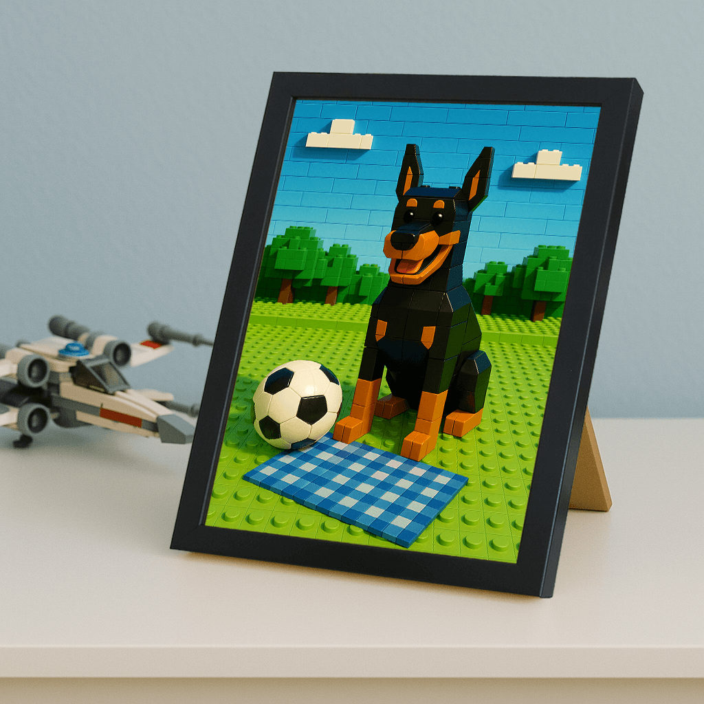 Minifigura Mattoncini stampato su forex, cornice portafoto nero, misura 21x29.7