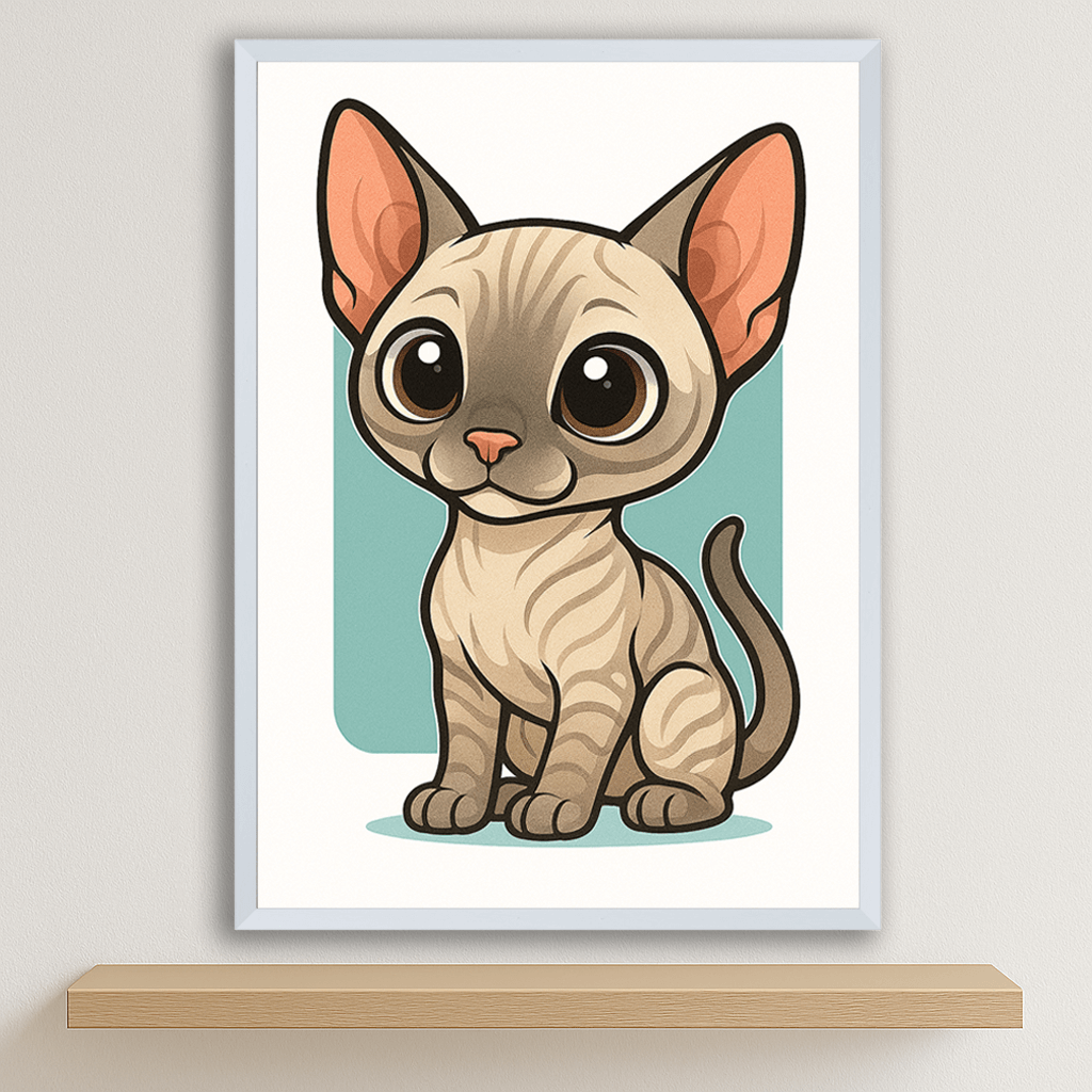 Sphynx in stile Chibi stampato su forex, cornice bianco, disponibile in 30x40, 40x50 e 50x70 cm