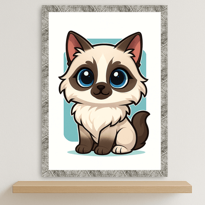 Ragdoll in stile Chibi stampato su forex, cornice argento, disponibile in 30x40, 40x50 e 50x70 cm