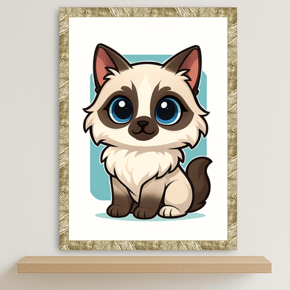 Ragdoll in stile Chibi stampato su forex, cornice oro, disponibile in 30x40, 40x50 e 50x70 cm