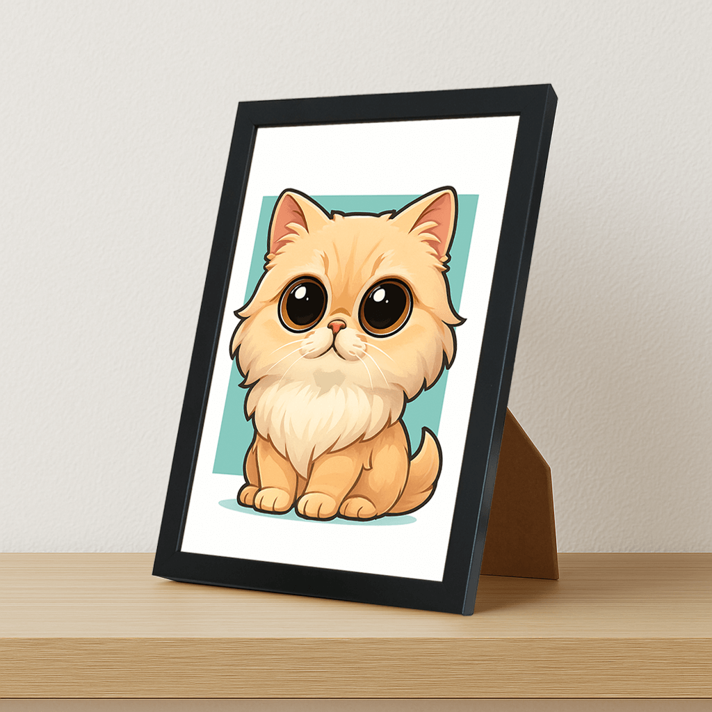 Persiano in stile Chibi stampato su forex, cornice portafoto nero, misura 21x29.7