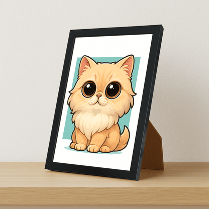 Persiano in stile Chibi stampato su forex, cornice portafoto nero, misura 21x29.7