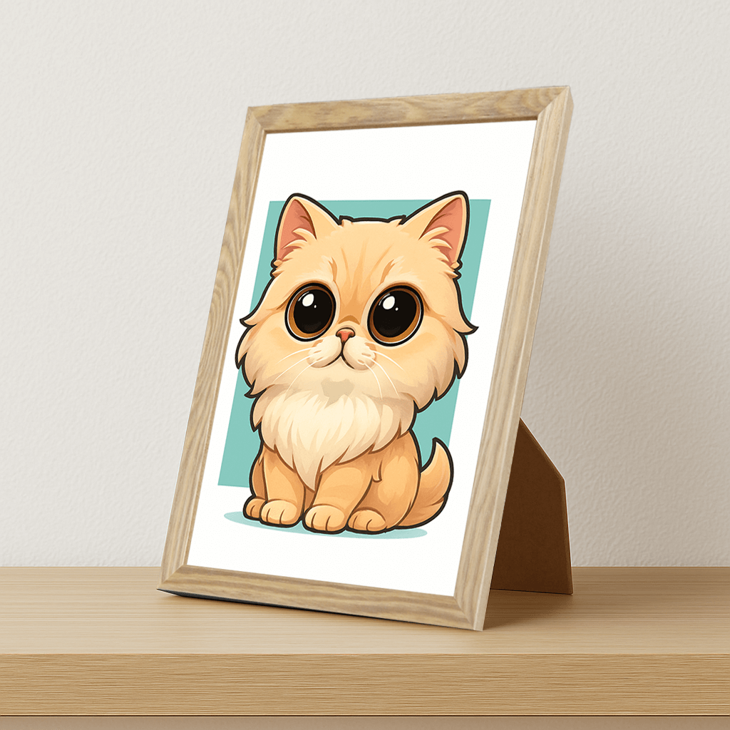 Persiano in stile Chibi stampato su forex, cornice portafoto legno, misura 21x29.7