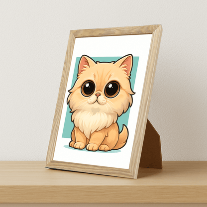 Persiano in stile Chibi stampato su forex, cornice portafoto legno, misura 21x29.7