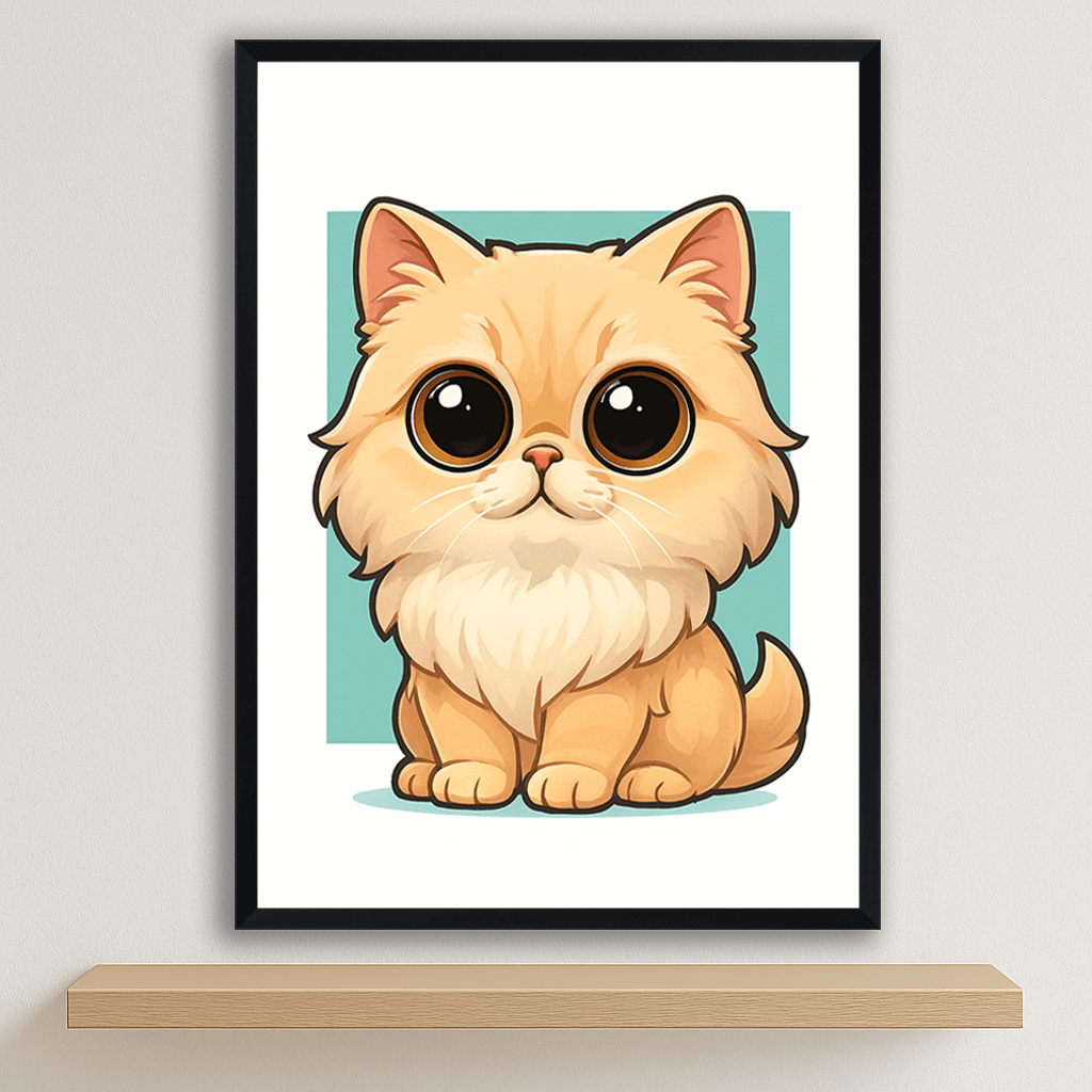 Persiano in stile Chibi stampato su forex, cornice nero, disponibile in 30x40, 40x50 e 50x70 cm