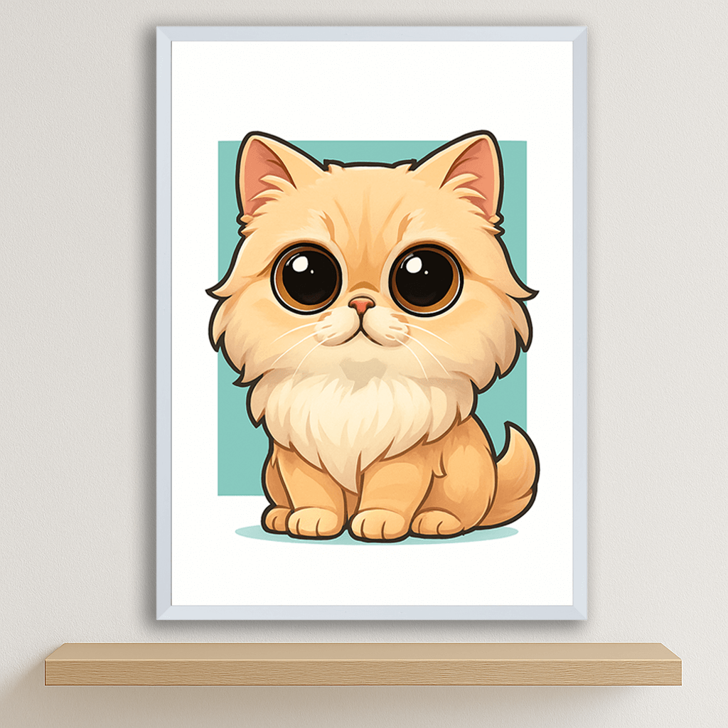 Persiano in stile Chibi stampato su forex, cornice bianco, disponibile in 30x40, 40x50 e 50x70 cm