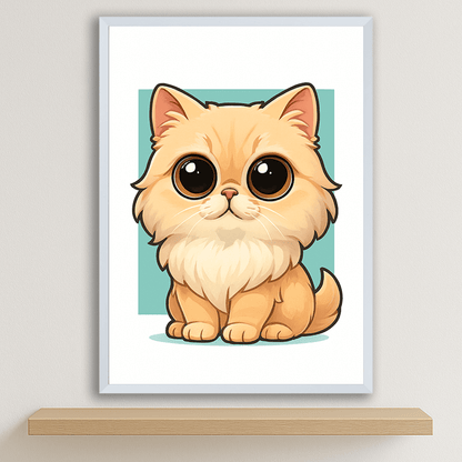 Persiano in stile Chibi stampato su forex, cornice bianco, disponibile in 30x40, 40x50 e 50x70 cm