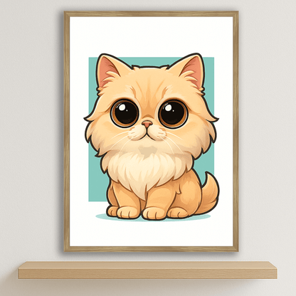 Persiano in stile Chibi stampato su forex, cornice legno, disponibile in 30x40, 40x50 e 50x70 cm