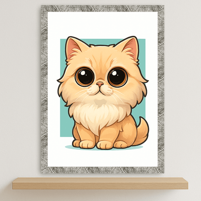 Persiano in stile Chibi stampato su forex, cornice argento, disponibile in 30x40, 40x50 e 50x70 cm