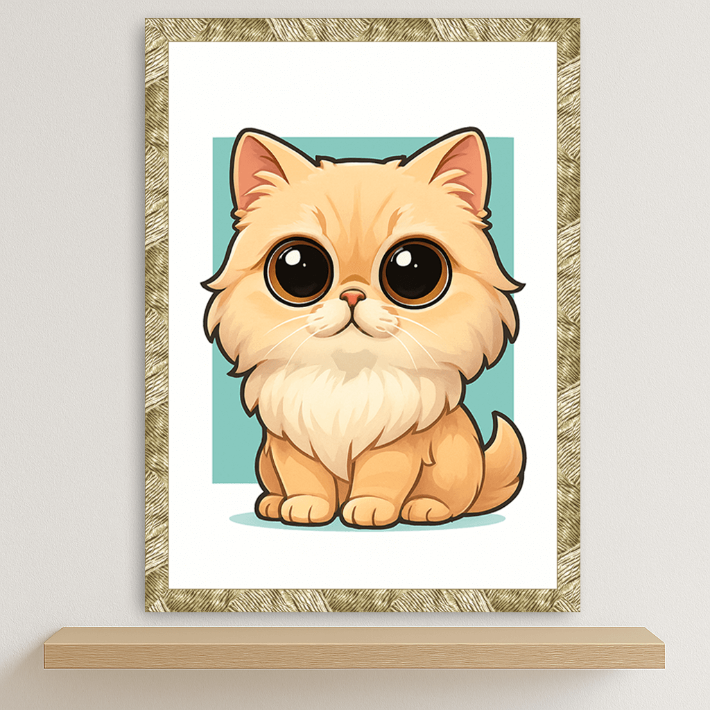 Persiano in stile Chibi stampato su forex, cornice oro, disponibile in 30x40, 40x50 e 50x70 cm