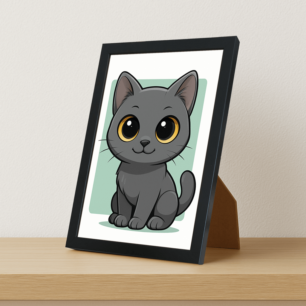 Certosino in stile Chibi stampato su forex, cornice portafoto nero, misura 21x29.7