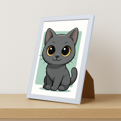 Certosino in stile Chibi stampato su forex, cornice portafoto bianco, misura 21x29.7