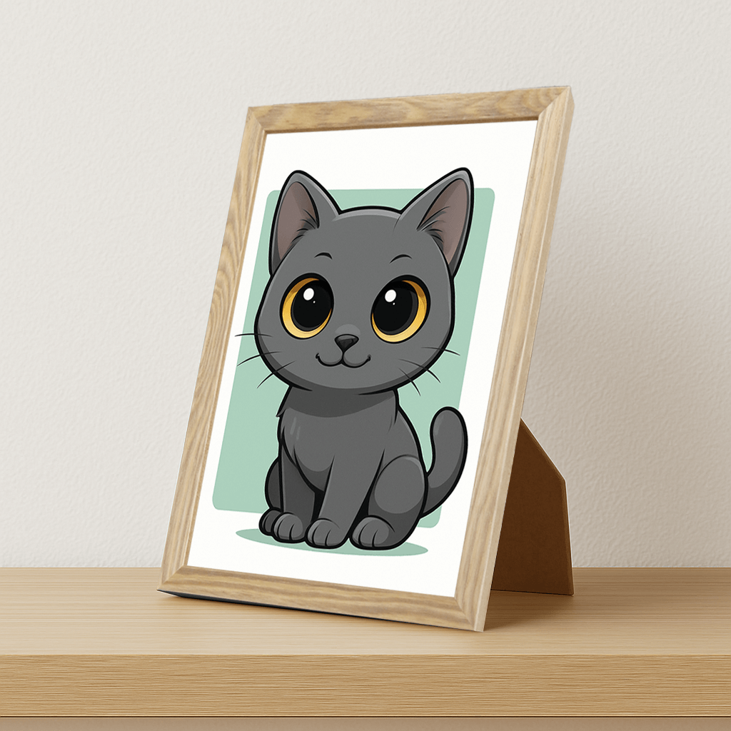 Certosino in stile Chibi stampato su forex, cornice portafoto legno, misura 21x29.7