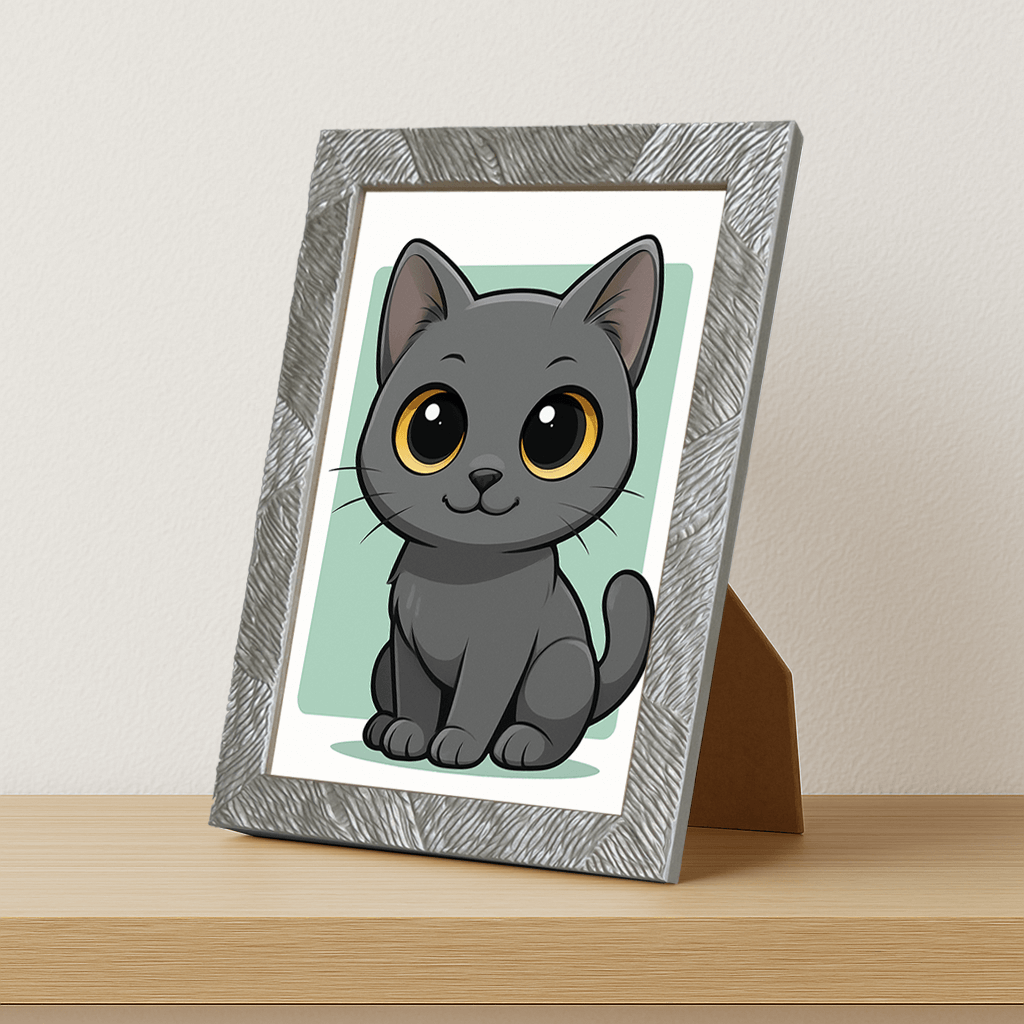 Certosino in stile Chibi stampato su forex, cornice portafoto argento, misura 21x29.7