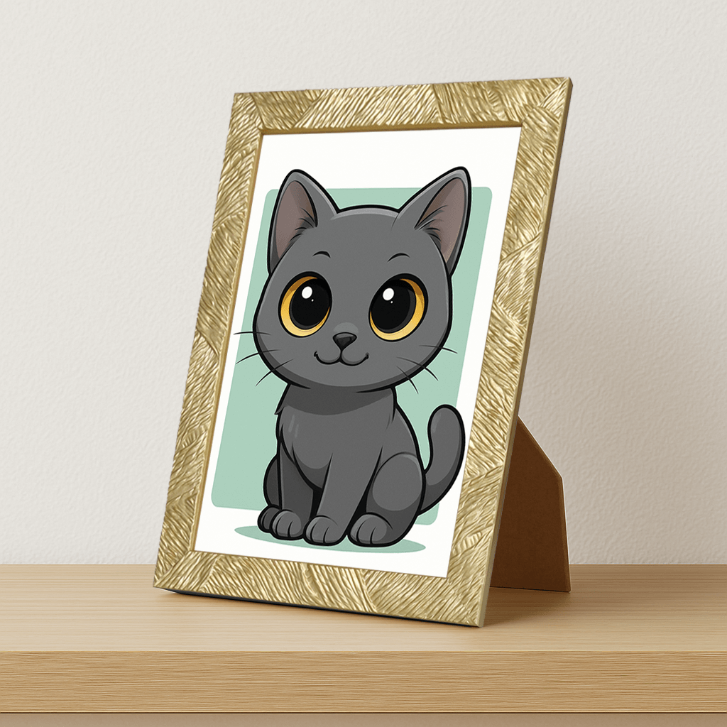 Certosino in stile Chibi stampato su forex, cornice portafoto oro, misura 21x29.7