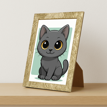 Certosino in stile Chibi stampato su forex, cornice portafoto oro, misura 21x29.7