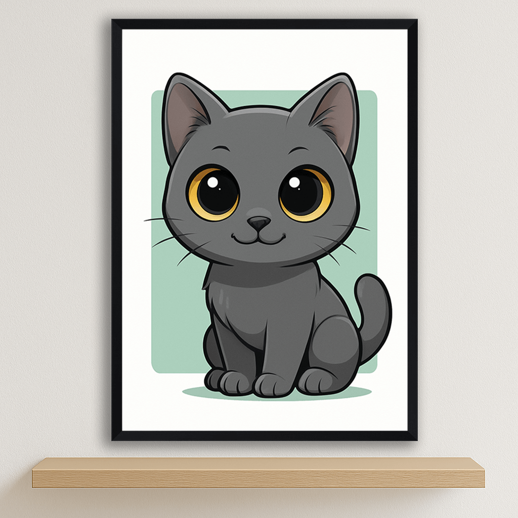 Certosino in stile Chibi stampato su forex, cornice nero, disponibile in 30x40, 40x50 e 50x70 cm