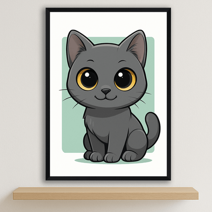 Certosino in stile Chibi stampato su forex, cornice nero, disponibile in 30x40, 40x50 e 50x70 cm