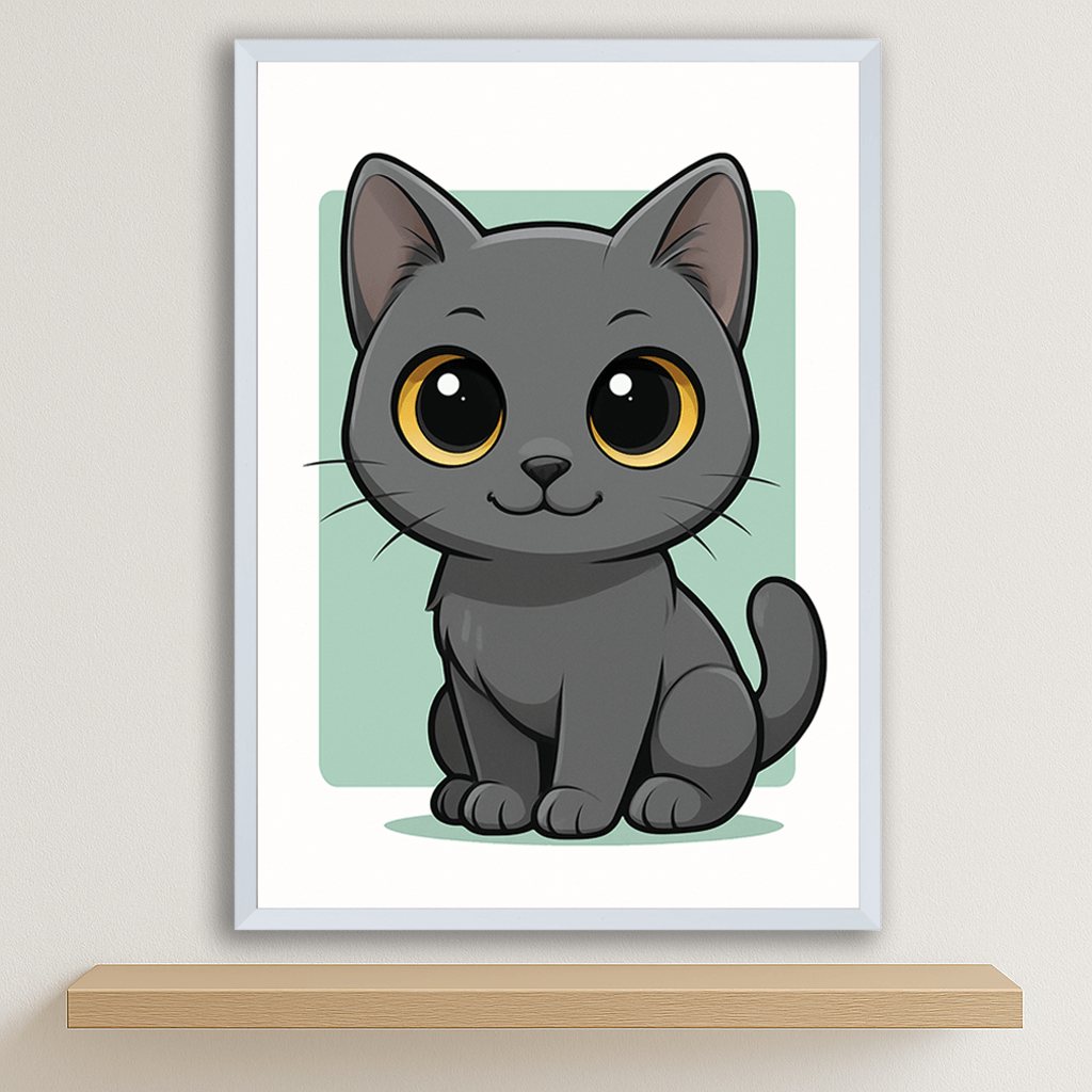 Certosino in stile Chibi stampato su forex, cornice bianco, disponibile in 30x40, 40x50 e 50x70 cm