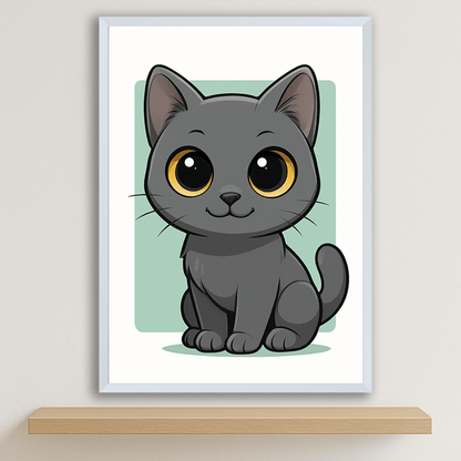 Certosino in stile Chibi stampato su forex, cornice bianco, disponibile in 30x40, 40x50 e 50x70 cm