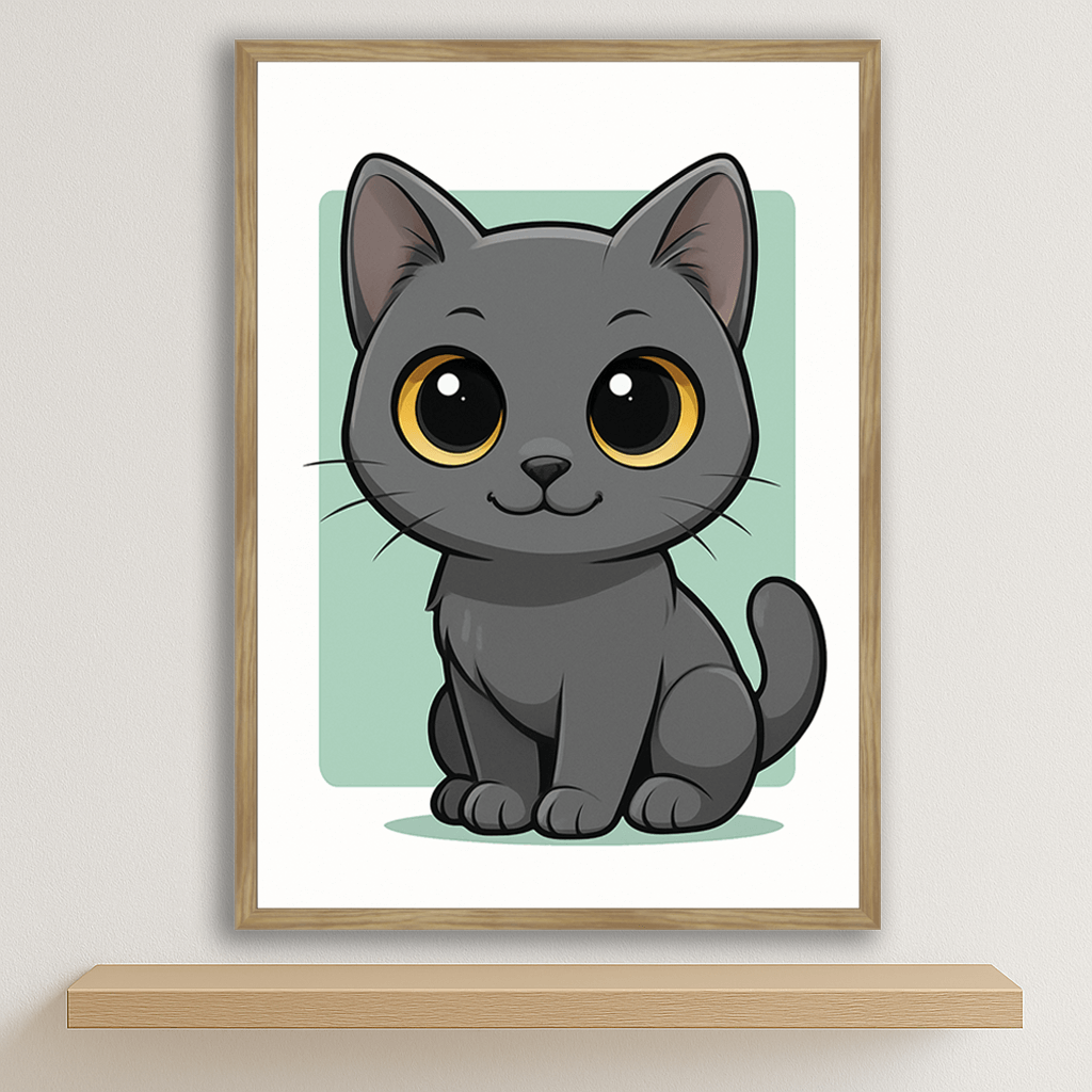 Certosino in stile Chibi stampato su forex, cornice legno, disponibile in 30x40, 40x50 e 50x70 cm