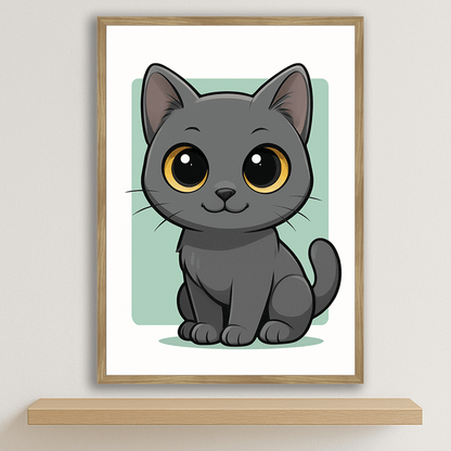 Certosino in stile Chibi stampato su forex, cornice legno, disponibile in 30x40, 40x50 e 50x70 cm