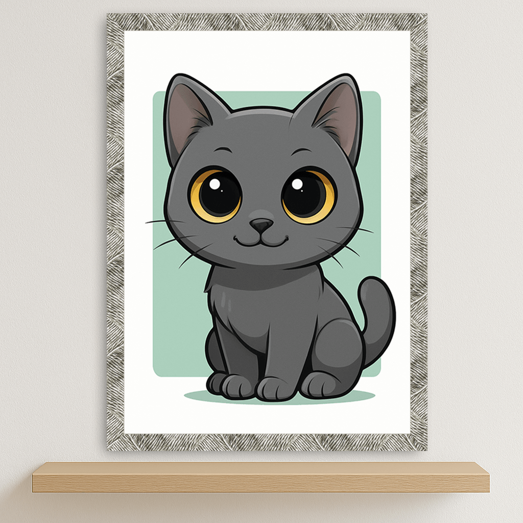 Certosino in stile Chibi stampato su forex, cornice argento, disponibile in 30x40, 40x50 e 50x70 cm