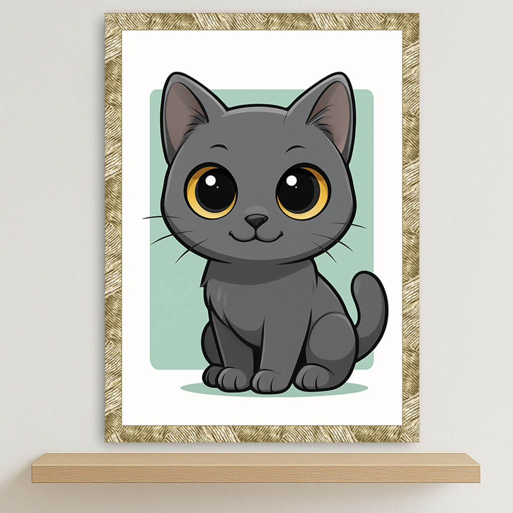 Certosino in stile Chibi stampato su forex, cornice oro, disponibile in 30x40, 40x50 e 50x70 cm