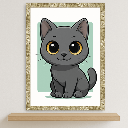 Certosino in stile Chibi stampato su forex, cornice oro, disponibile in 30x40, 40x50 e 50x70 cm