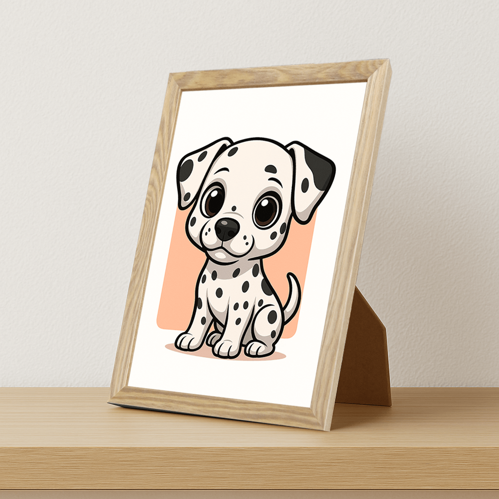 Dalmata in stile Chibi stampato su forex, cornice portafoto legno, misura 21x29.7