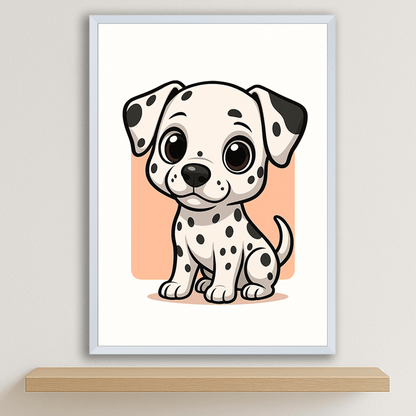 Dalmata in stile Chibi stampato su forex, cornice bianco, disponibile in 30x40, 40x50 e 50x70 cm