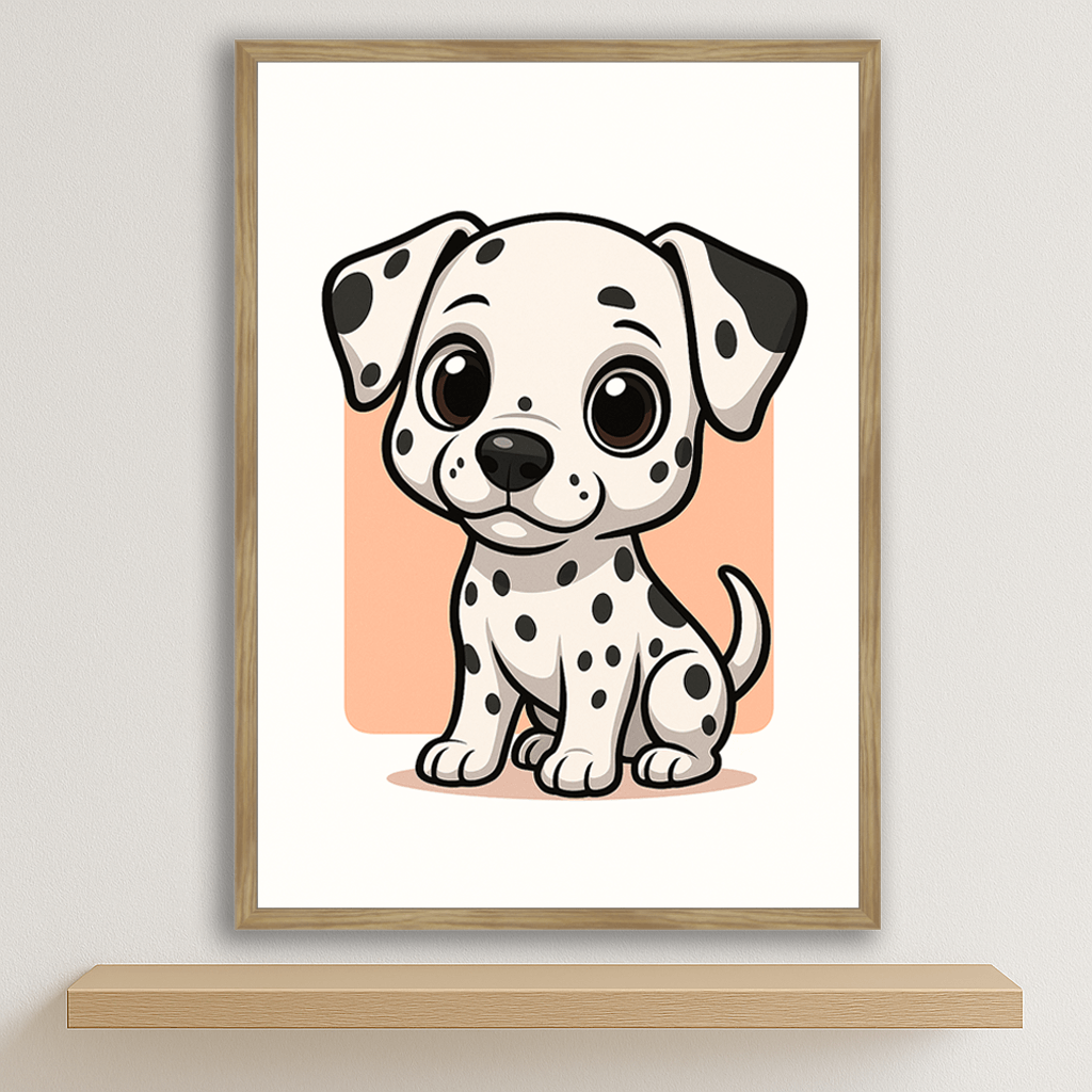 Dalmata in stile Chibi stampato su forex, cornice legno, disponibile in 30x40, 40x50 e 50x70 cm