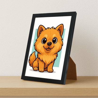 Chow Chow in stile Chibi stampato su forex, cornice portafoto nero, misura 21x29.7
