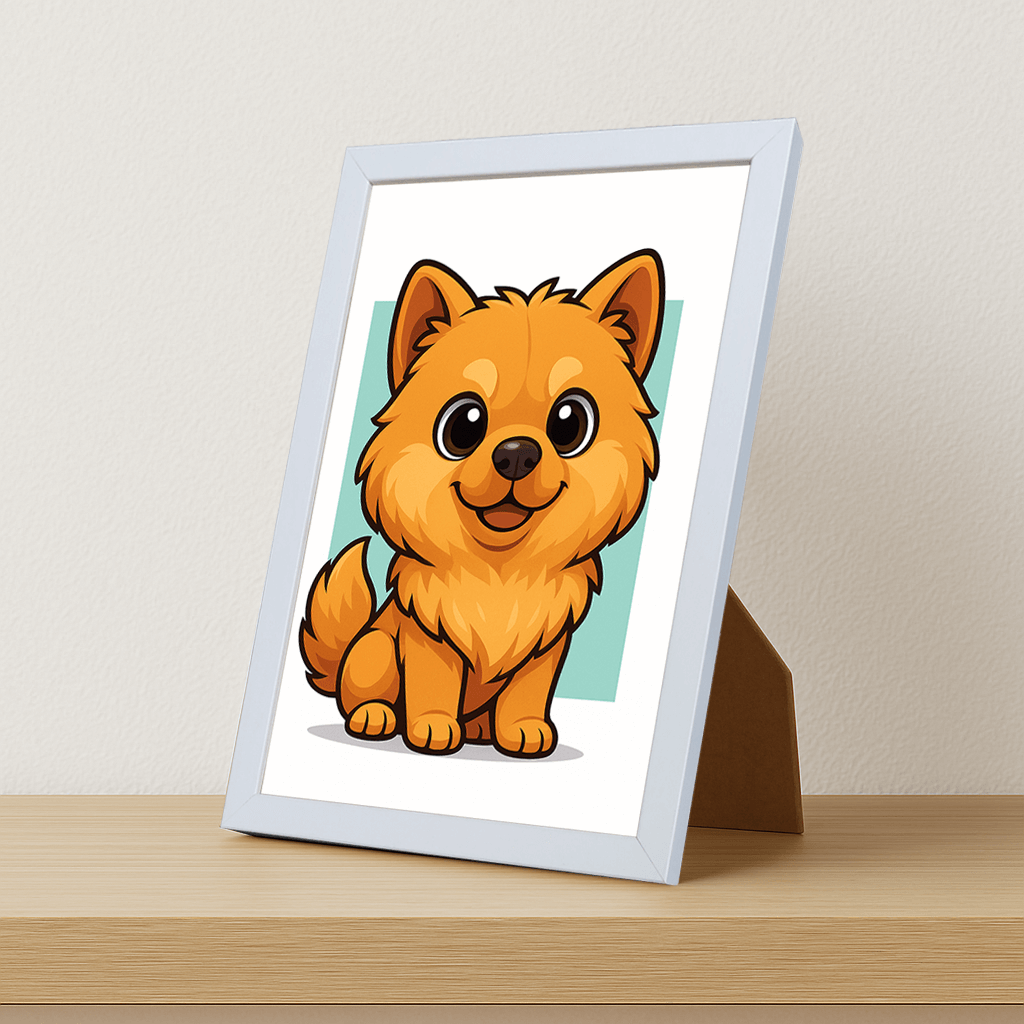 Chow Chow in stile Chibi stampato su forex, cornice portafoto bianco, misura 21x29.7
