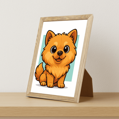 Chow Chow in stile Chibi stampato su forex, cornice portafoto legno, misura 21x29.7