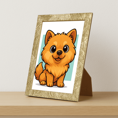 Chow Chow in stile Chibi stampato su forex, cornice portafoto oro, misura 21x29.7