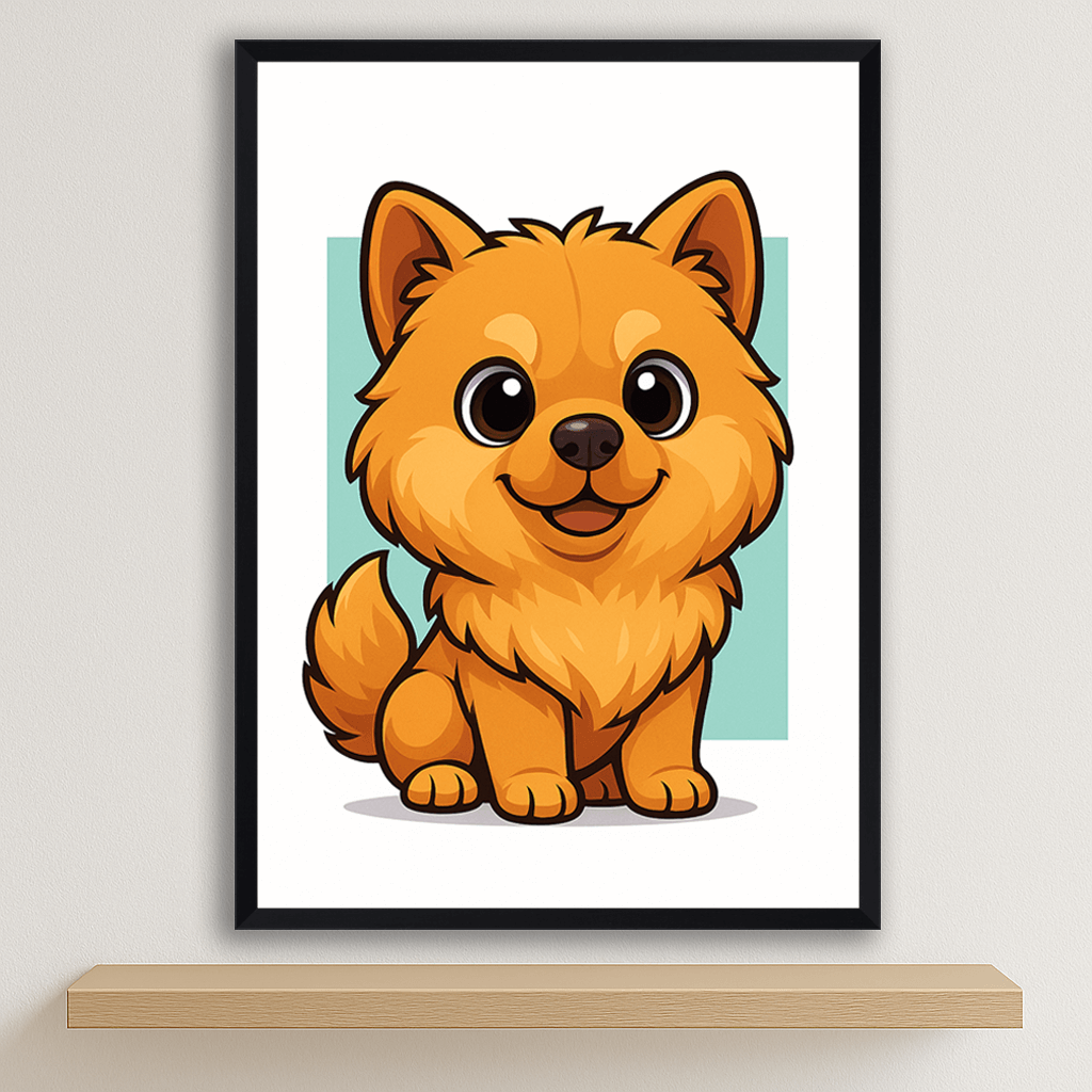 Chow Chow in stile Chibi stampato su forex, cornice nero, disponibile in 30x40, 40x50 e 50x70 cm