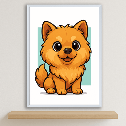 Chow Chow in stile Chibi stampato su forex, cornice bianco, disponibile in 30x40, 40x50 e 50x70 cm