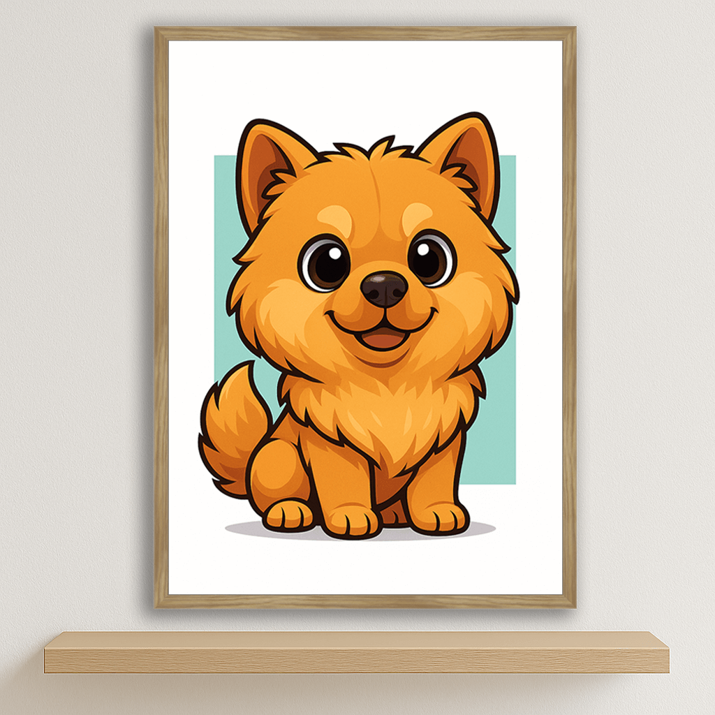 Chow Chow in stile Chibi stampato su forex, cornice legno, disponibile in 30x40, 40x50 e 50x70 cm
