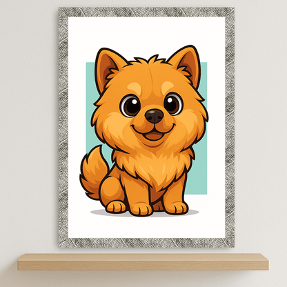 Chow Chow in stile Chibi stampato su forex, cornice argento, disponibile in 30x40, 40x50 e 50x70 cm