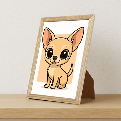 Chihuahua in stile Chibi stampato su forex, cornice portafoto legno, misura 21x29.7