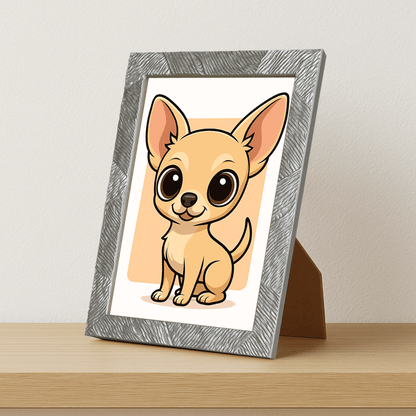 Chihuahua in stile Chibi stampato su forex, cornice portafoto argento, misura 21x29.7