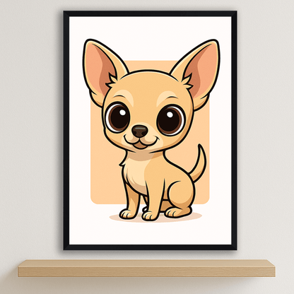 Chihuahua in stile Chibi stampato su forex, cornice nero, disponibile in 30x40, 40x50 e 50x70 cm