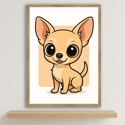 Chihuahua in stile Chibi stampato su forex, cornice legno, disponibile in 30x40, 40x50 e 50x70 cm