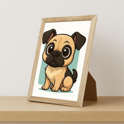 Carlino in stile Chibi stampato su forex, cornice portafoto legno, misura 21x29.7